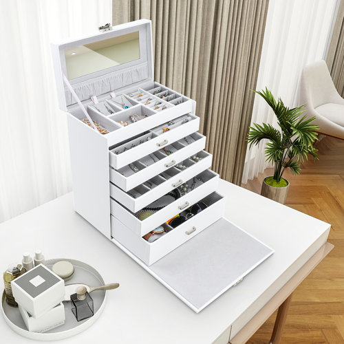 Homde 6 Layers Jewelry Organizer Fully Locking Large Jewelry Box With